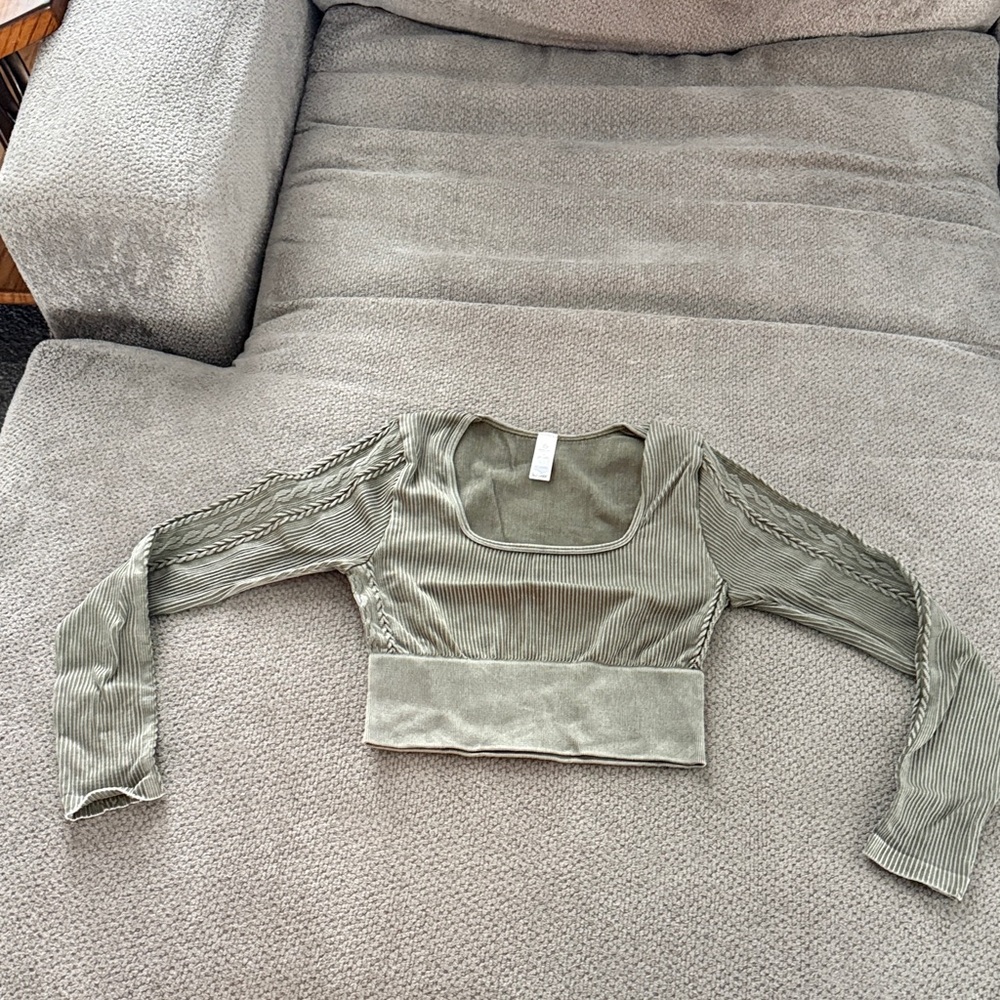 Stylish Olive Ribbed Crop Top